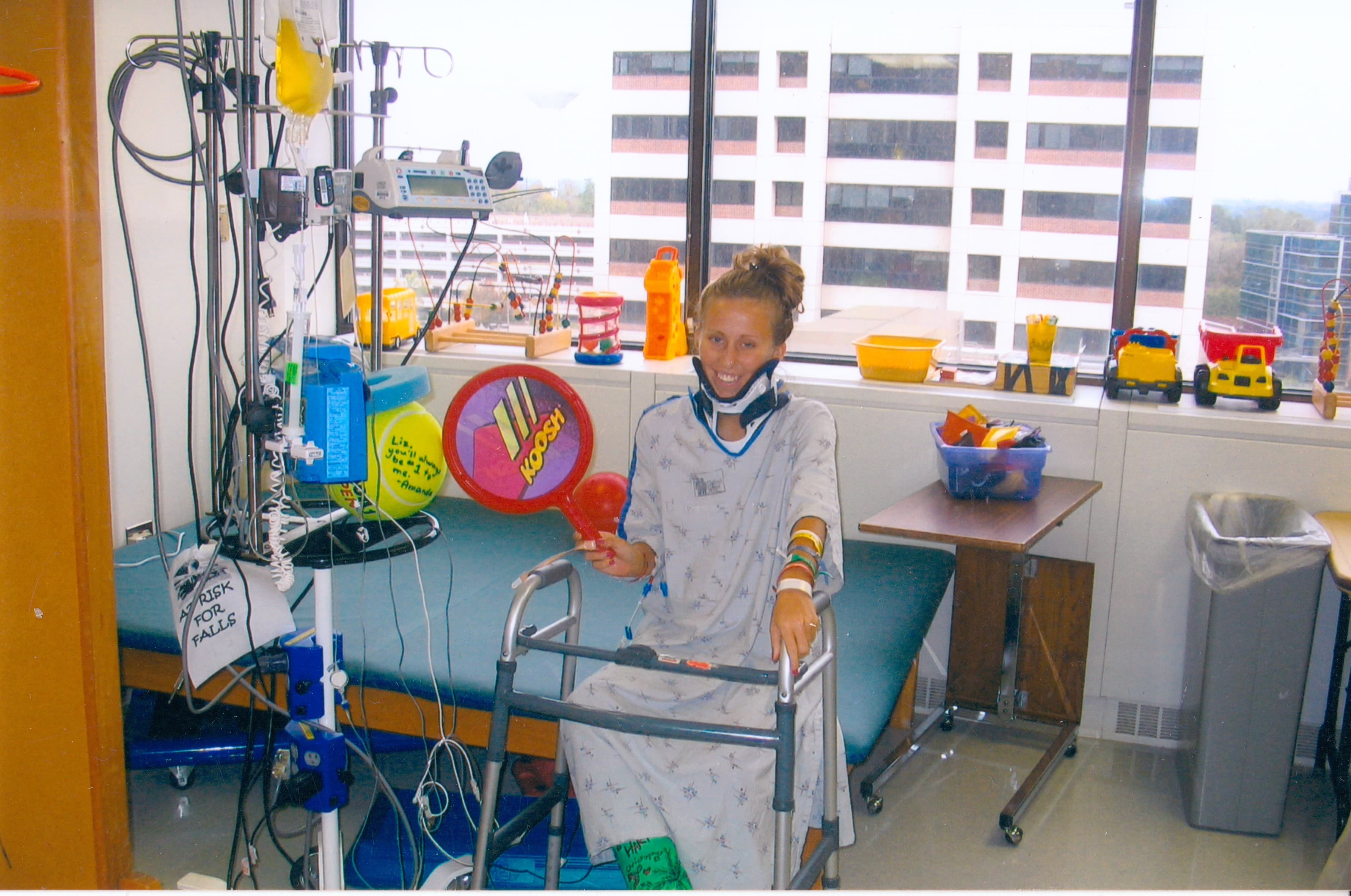 The day before I was discharged from the hospital. As part of physical therapy, I practiced swinging a small racket—missing tennis dearly. Just like on the court, I couldn't help but shout "C'mon!" with each swing. Words cannot express the joy I felt on this day.